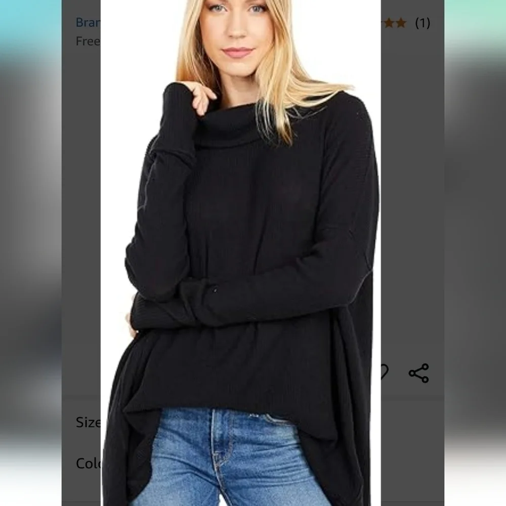 Free People We The Free Juicy Ribbed Cowl Neck Oversized Top Black S NWT
